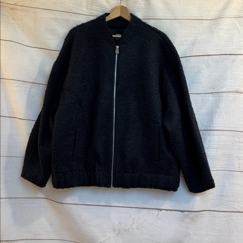 ZARA Black Fleece Teddy bomber Jacket Medium Large